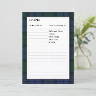 5" x 7" Rezeptkarte - Tartan Dark Watch Muster Einladung