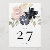 5 x 7 Romantische Navy Florals Hochzeiten Tischnum Einladung (Rückseite)