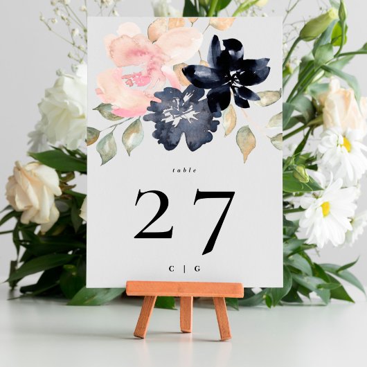 5 x 7 Romantische Navy Florals Hochzeiten Tischnum Einladung