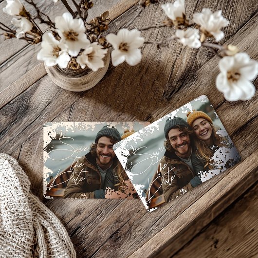 5" x 7" Rustic Real Gold Foil Save the Date Karte