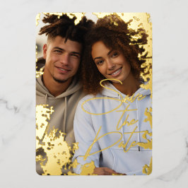 5" x 7" Rustikale Goldfolie Save the Date Folien Feiertagskarte