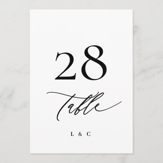 5 x 7 Schwarz-weiße moderne Hochzeiten Tischnummer (Vorderseite)
