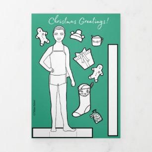 5" x 7" Trifold Christmas Paper Doll Card #1 Dreifach Gefaltete Karte