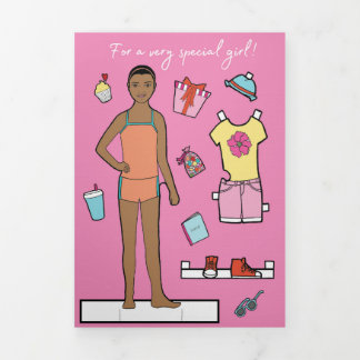 5" x 7" Trifold Happy Birthday Paper Doll Card #1 Dreifach Gefaltete Karte