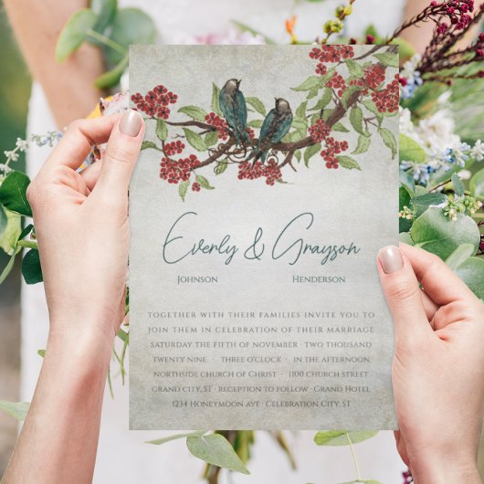 5 x 7 Vintage Vögel Teestain Hochzeit Einladungen