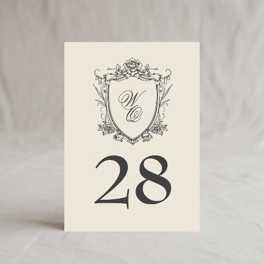 5 x 7 Vintages Wappen Beige Tischnummer