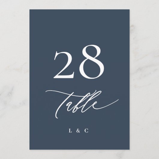 5 x 7 White Navy Blue Moderne Hochzeiten Tischnumm (Rückseite)