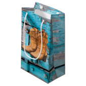 5lx3wx8.5h Small Gift Bag Blue Wood Barn Door Boot Kleine Geschenktüte (Vorderseite Schrägansicht)
