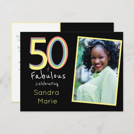 5O und fabelhafte schwarz-gelbe Regenbogen-Chic Ge Einladung (Vorne/Hinten)