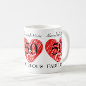 5O und Fabulous Birthday Black Script Red Heart Kaffeetasse (VorderseiteRechts)