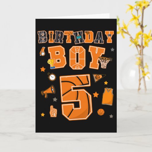 5th Birthday Boy 5 Yr Sketll Party Five Years Old Karte (Gelbe Blume)