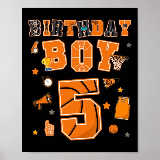 5th Birthday Boy 5 Yr Sketll Party Five Years Old Poster (Vorne)