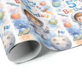 5th Birthday Boy Astronaut Blast off Planets Geschenkpapier (Rolleneckpunkt)