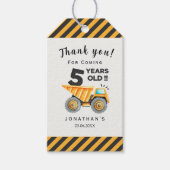 5th birthday boy construction theme geschenkanhänger (Vorderseite)