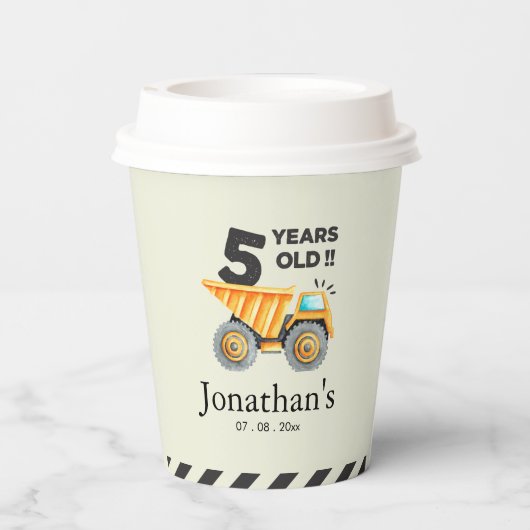 5th birthday boy construction theme pappbecher (Rückseite)