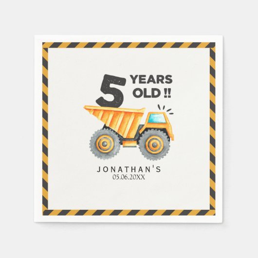 5th birthday boy construction theme serviette (Vorderseite)