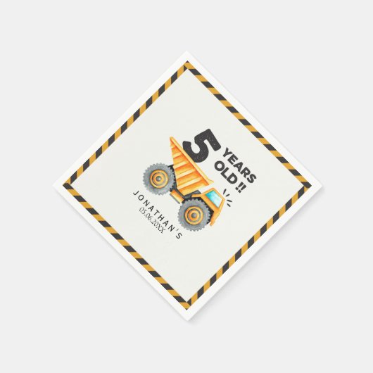 5th birthday boy construction theme serviette (Ecke)