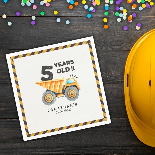 5th birthday boy construction theme serviette
