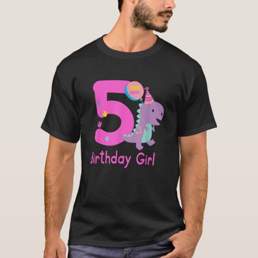 5th Birthday Dinosaur Girl T Rex Matching Family P T-Shirt (Vorderseite)