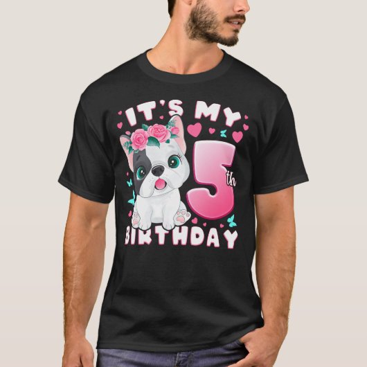 5th Birthday, Girl 5 Year, Dog, Puppy, Number 5 T-Shirt (Vorderseite)