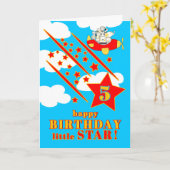 5th Birthday Little Star Cute Animals in a Plane Karte (Gelbe Blume)