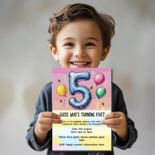 5th birthday party no theme einladung