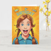 5th Birthday Red Haired Girl Pop Art Style Karte (Gelbe Blume)