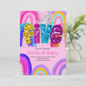 5th Birthday Sequin Rainbow Party Invitation Einladung (Stehend Vorderseite)