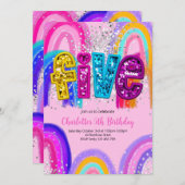 5th Birthday Sequin Rainbow Party Invitation Einladung (Vorne/Hinten)