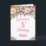 5th Birthday Watercolor Floral Flowers Pink Card Karte<br><div class="desc">5th Birthday Watercolor Floral Flowers Pink Card with personalized name and age. For further customization,  please click the "Customize it" button and use our design tool to modify this template.</div>