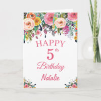 5th Birthday Watercolor Floral Flowers Pink Card