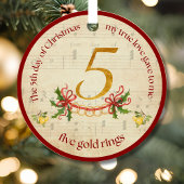 5th Day of Christmas Five Golden Rings Ornament Aus Metall