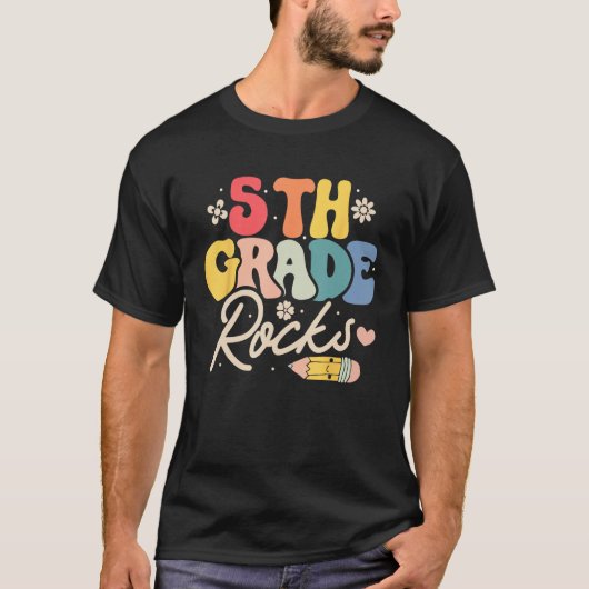 5th Fifth Grade Rocks  Back to School Teacher Stud T-Shirt (Vorderseite)