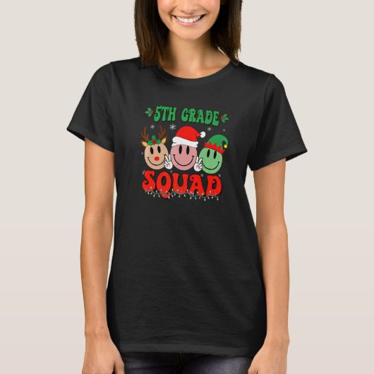 5th Grade Squad Retro Groovy Christmas Teacher Lif T-Shirt (Vorderseite)