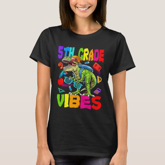 5th Grade Vibes Dinosaur Back To School T-Shirt (Vorderseite)