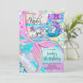 5th Mermaid Birthday Under the Sea Invitation Einladung (Stehend Vorderseite)