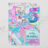 5th Mermaid Birthday Under the Sea Invitation Einladung (Vorne/Hinten)