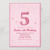 5th Pink Glitter Birthday | Sparkle Glitter Einladung (Vorderseite)