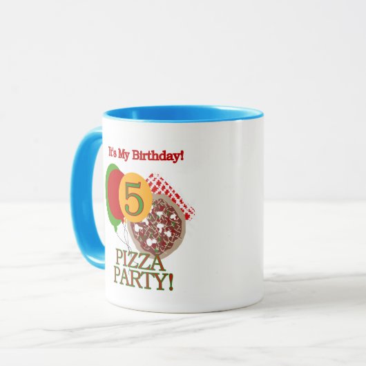 5th Pizza Party Birthday Tasse (Vorderseite Links)