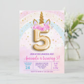 5th unicorn party invite, Editable 5th birthday in Einladung (Stehend Vorderseite)