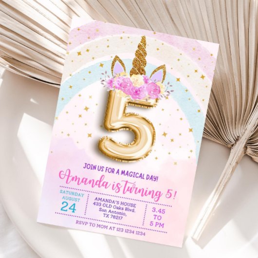 5th unicorn party invite, Editable 5th birthday in Einladung