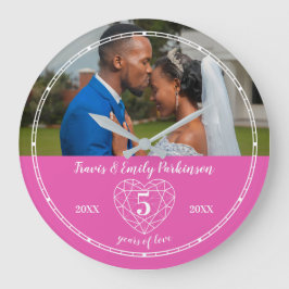 5th Wedding Anniversary heart Pink Tourmaline Große Wanduhr