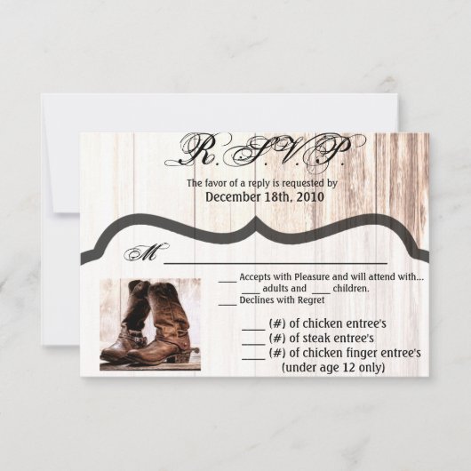 5x3,5 R.S.V.P. CardBoots Country Rustic Western Wi Einladung (Vorderseite)