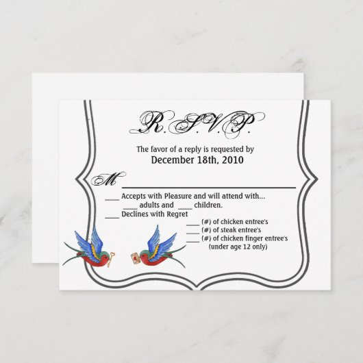 5x3.5 R.S.V.P. Karte Traditionelle Bird Tattoo Spa (Vorne/Hinten)