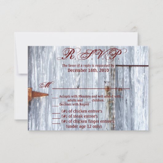 5x3.5 R.S.V.P.-Karte XMAS Weißwaschholz-Barntür Einladung (Vorderseite)