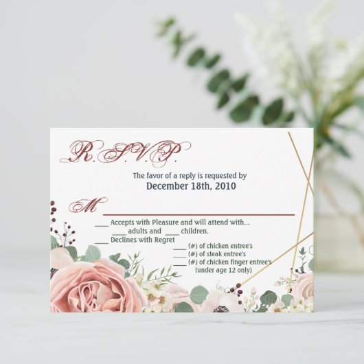 5x3.5 R.S.V.P. Kartengeometrie-Garten-Rose Anemone Einladung (Stehend Vorderseite)