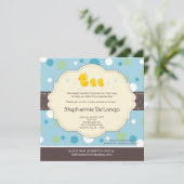 5x5 Boy TWIN Gummi Duck Babydusche Einladung (Stehend Vorderseite)