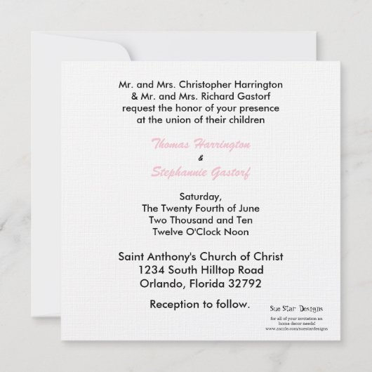 5x5 Hellrosa Beförderung Hochzeit Einladung (Rückseite)