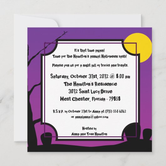 5x5 Lila Halloween-Party Einladung (Vorderseite)