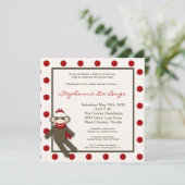 5x5 Red Sock Monkey Toy Baby Shower Einladung (Stehend Vorderseite)